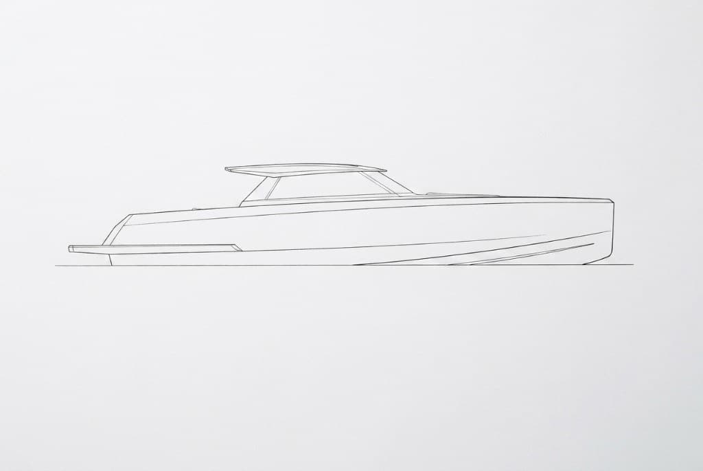 Line drawing of a yacht design