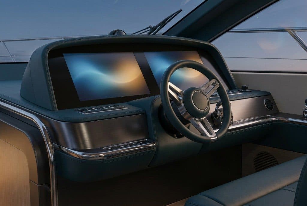 Helm with steering wheel and wide displays