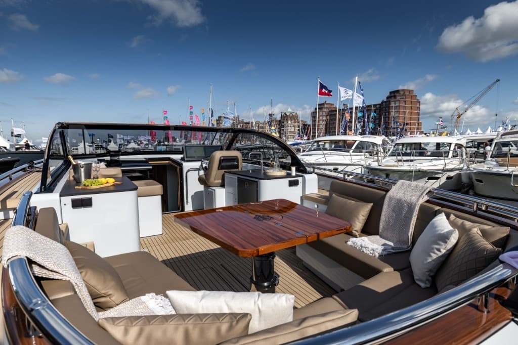 Cockpit of the Tristian 44 at a boat show