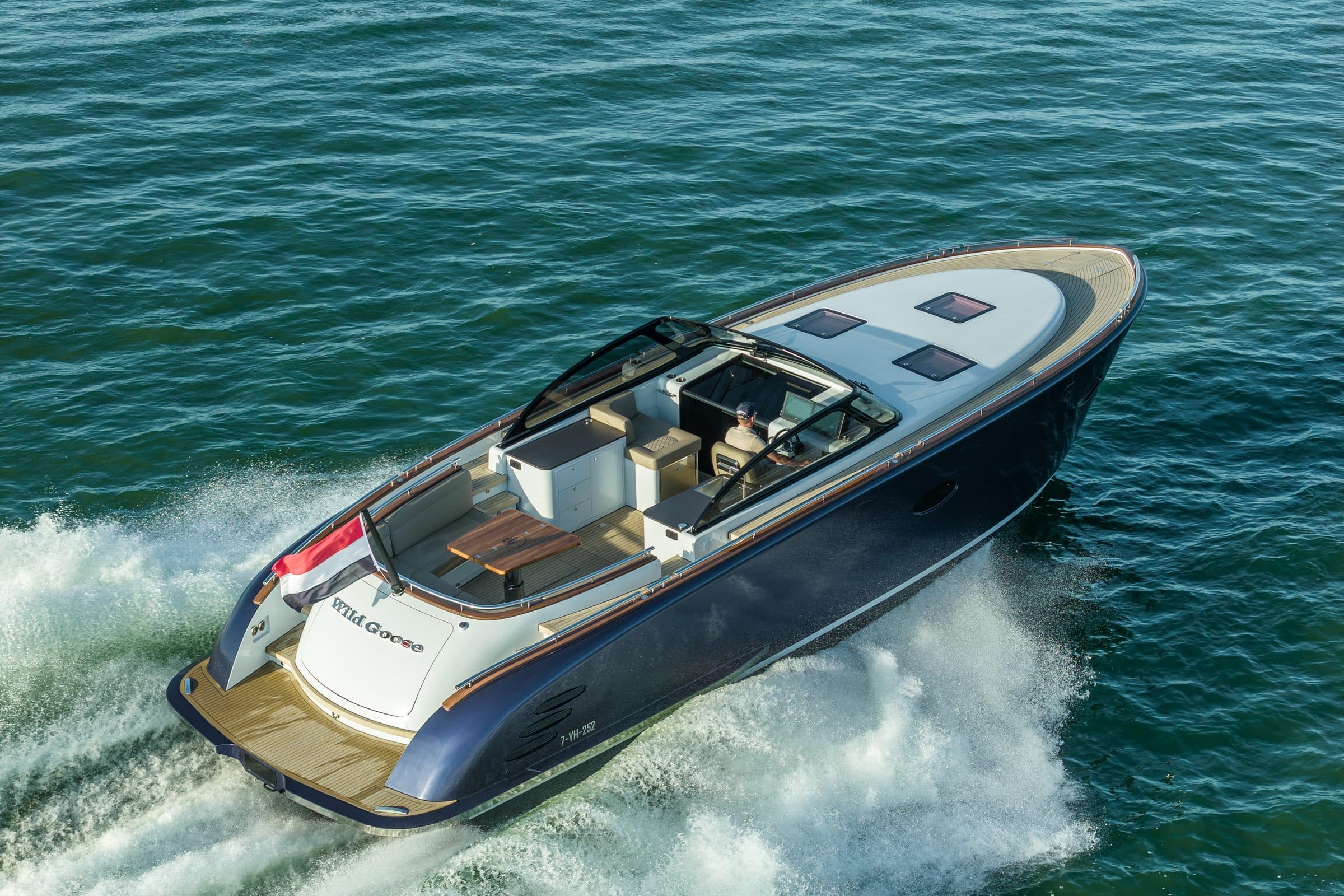 Tristian 44 underway, seen from above with open cockpit
