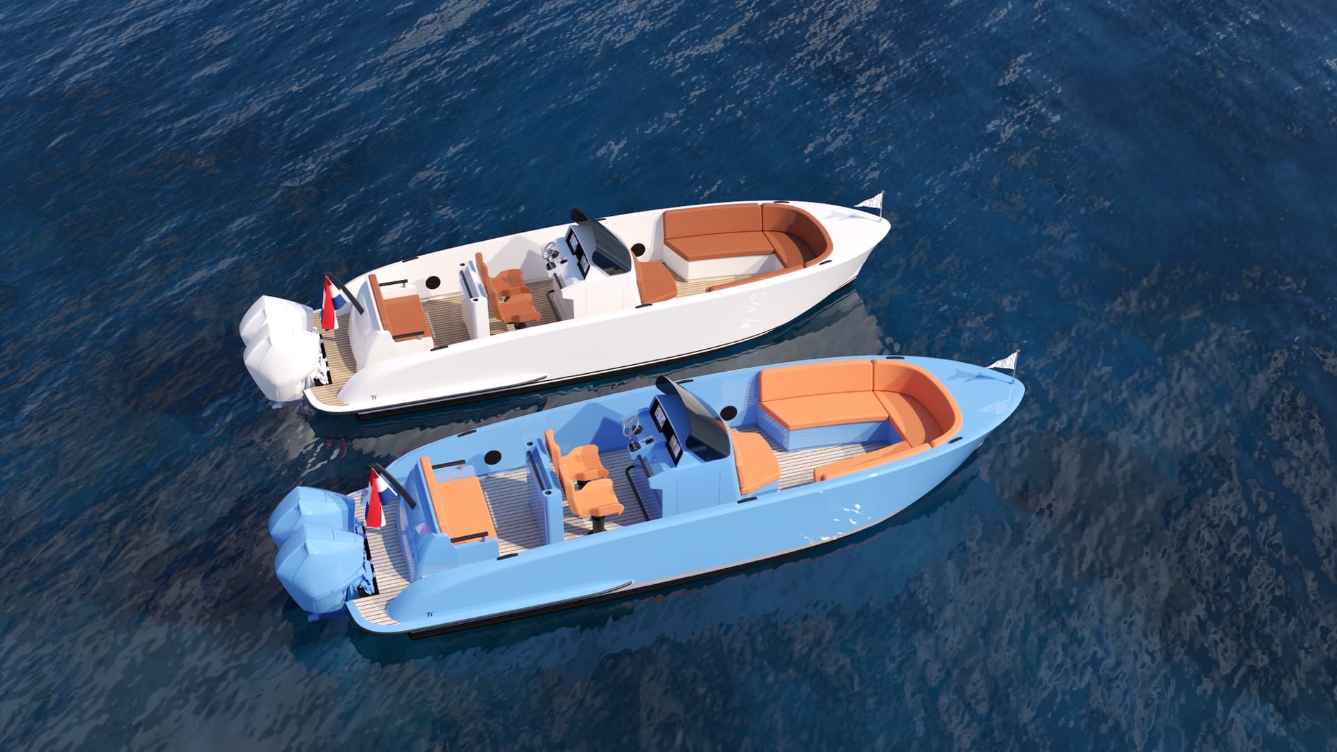 Two Tristian 30s, white and light blue
