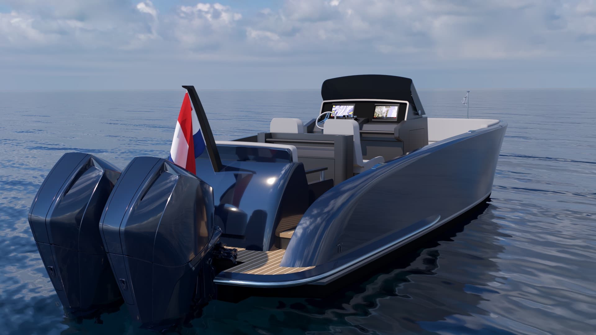 Stern with twin Mercury outboards