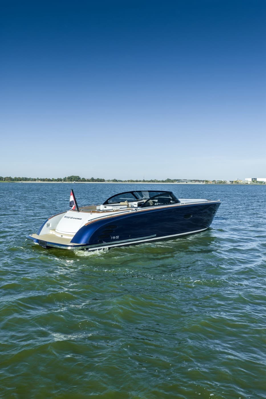 Tristian 44 from the rear quarter on the water